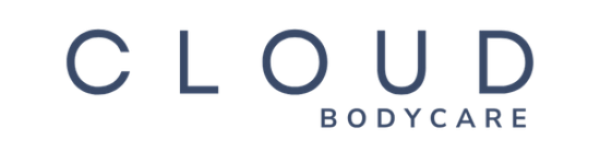 The logo for Cloud Bodycare features the brand name in dark blue sans-serif lettering on a solid white background.